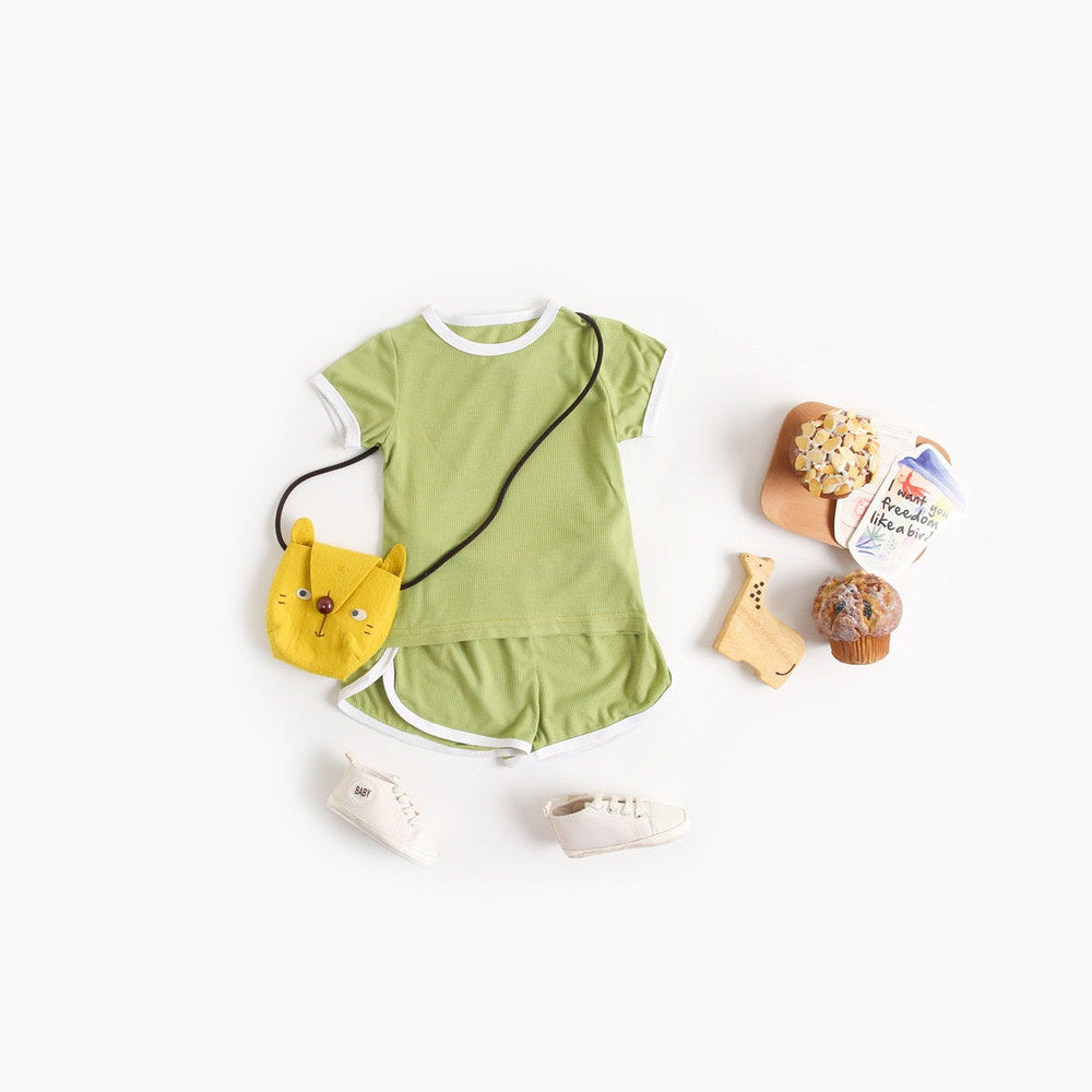 MyKids-USA® Baby Solid Color Neck Color Matching Design Sports Sets In Summer