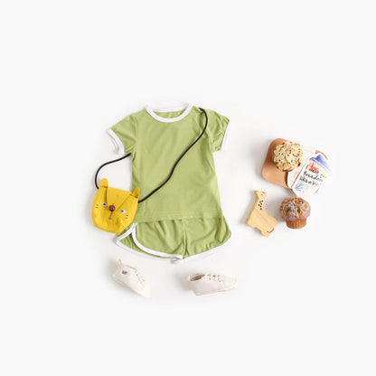 MyKids-USA® Baby Solid Color Neck Color Matching Design Sports Sets In Summer