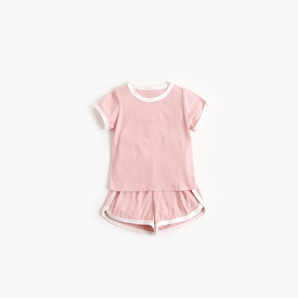 MyKids-USA® Baby Solid Color Neck Color Matching Design Sports Sets In Summer