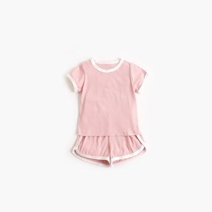 MyKids-USA® Baby Solid Color Neck Color Matching Design Sports Sets In Summer