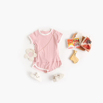 MyKids-USA® Baby Solid Color Neck Color Matching Design Sports Sets In Summer