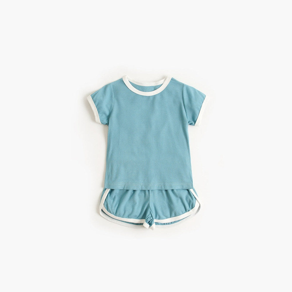 MyKids-USA® Baby Solid Color Neck Color Matching Design Sports Sets In Summer