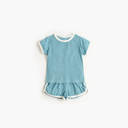 MyKids-USA® Baby Solid Color Neck Color Matching Design Sports Sets In Summer