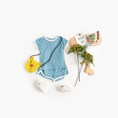 MyKids-USA® Baby Solid Color Neck Color Matching Design Sports Sets In Summer