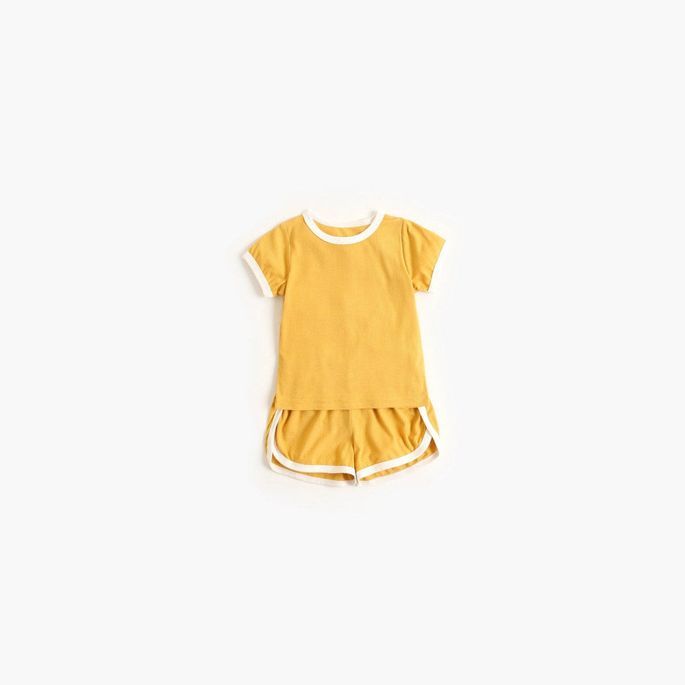 MyKids-USA® Baby Solid Color Neck Color Matching Design Sports Sets In Summer