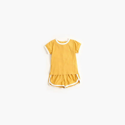 MyKids-USA® Baby Solid Color Neck Color Matching Design Sports Sets In Summer