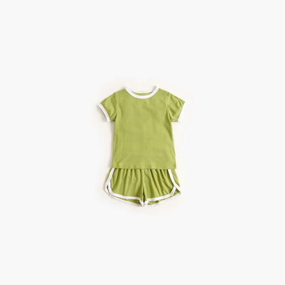 MyKids-USA® Baby Solid Color Neck Color Matching Design Sports Sets In Summer