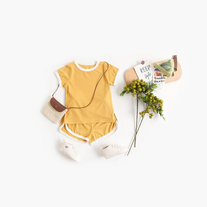 MyKids-USA® Baby Solid Color Neck Color Matching Design Sports Sets In Summer