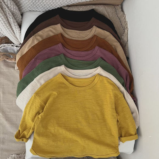 MyKids-USA® Baby Boy And Girl Solid Color O-Neck Pullover Tops In