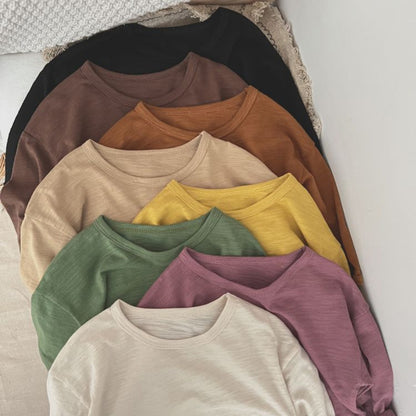 MyKids-USA® Baby Boy And Girl Solid Color O-Neck Pullover Tops