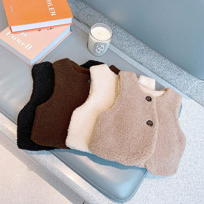 MyKids-USA® Baby Berber Fleece Design Button Front Warm Coat Vest