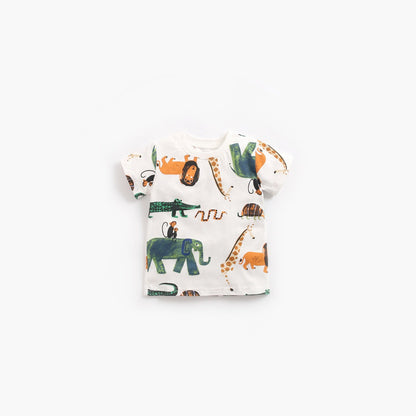 MyKids-USA® Baby Boy Animal Print Short-Sleeved Top Combo Shorts Sets In Summer