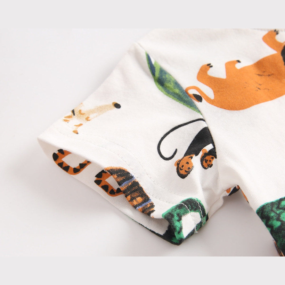 MyKids-USA® Baby Boy Animal Print Short-Sleeved Top Combo Shorts Sets In Summer