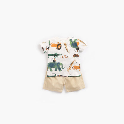 MyKids-USA® Baby Boy Animal Print Short-Sleeved Top Combo Shorts Sets In Summer