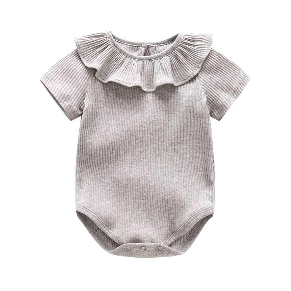 MyKids-USA® Baby Girl Solid Color Ruffle Design Short Sleeve O-Neck bodysuit