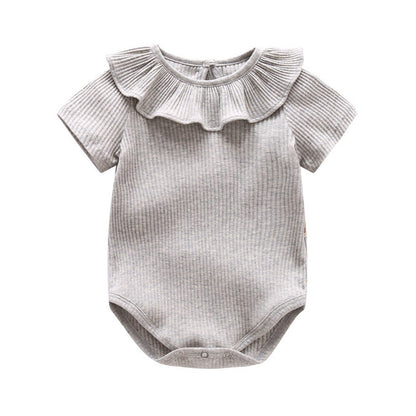 MyKids-USA® Baby Girl Solid Color Ruffle Design Short Sleeve O-Neck bodysuit