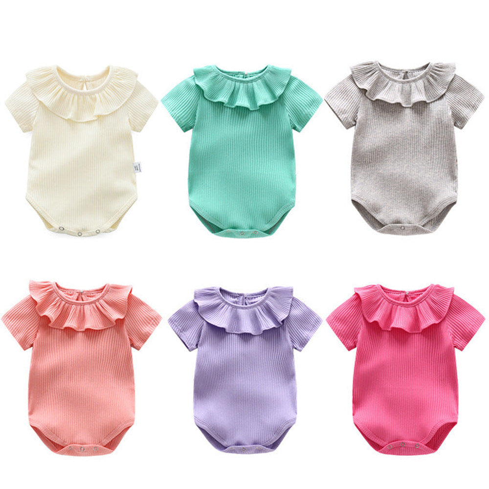 MyKids-USA® Baby Girl Solid Color Ruffle Design Short Sleeve O-Neck bodysuit