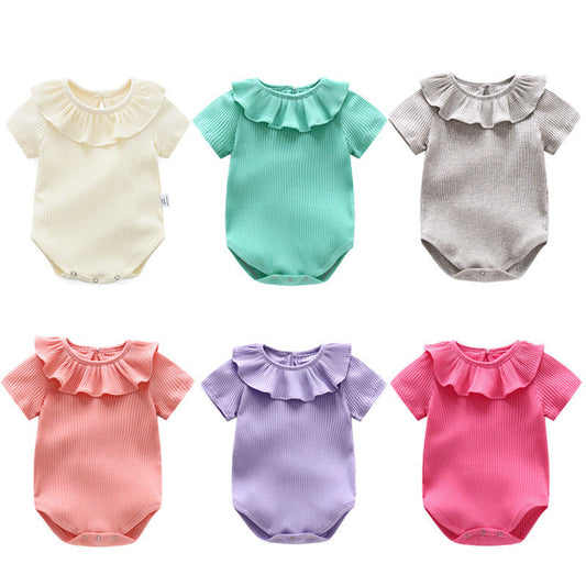 MyKids-USA® Baby Girl Solid Color Ruffle Design Short Sleeve O-Neck bodysuit