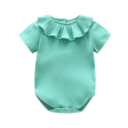 MyKids-USA® Baby Girl Solid Color Ruffle Design Short Sleeve O-Neck bodysuit