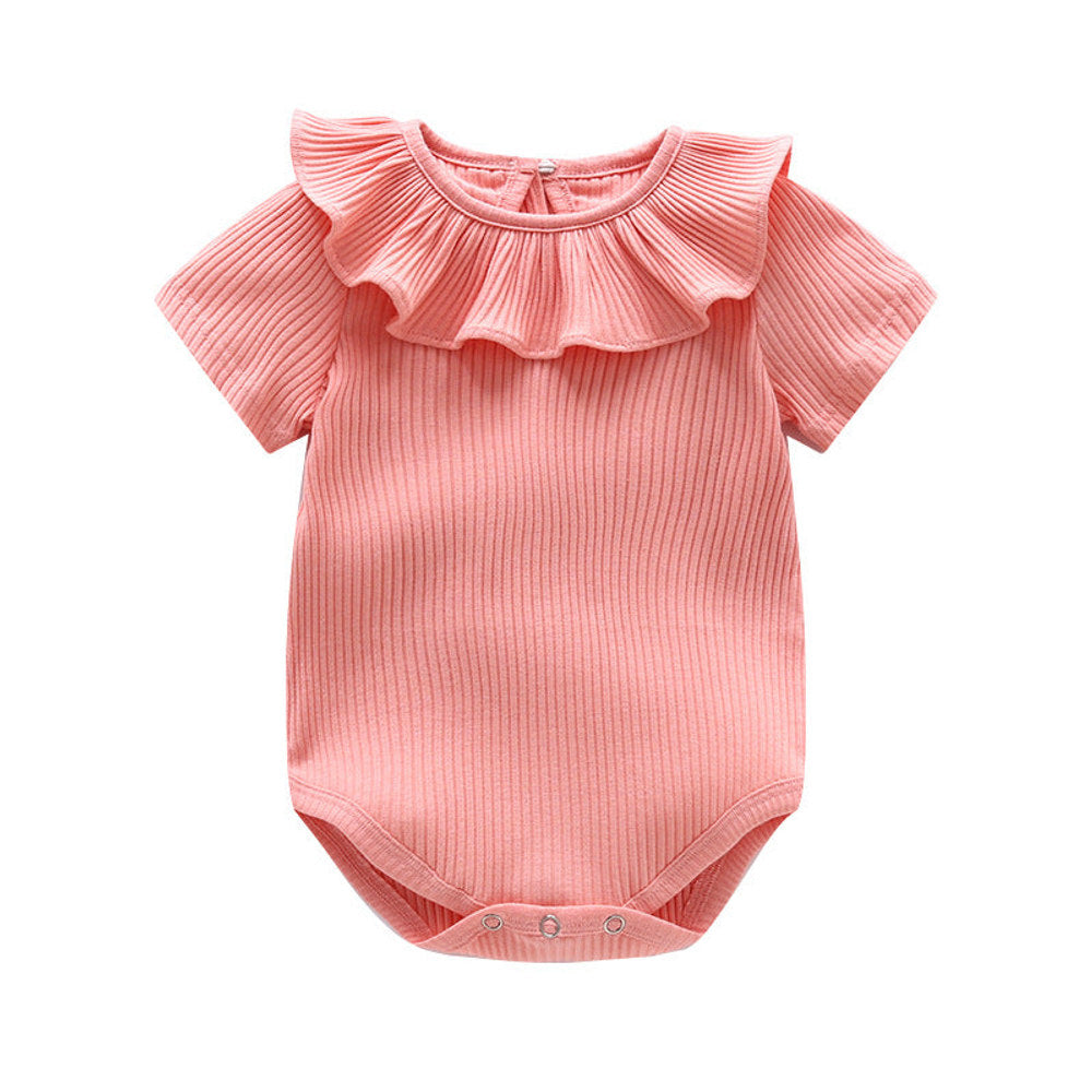 MyKids-USA® Baby Girl Solid Color Ruffle Design Short Sleeve O-Neck bodysuit