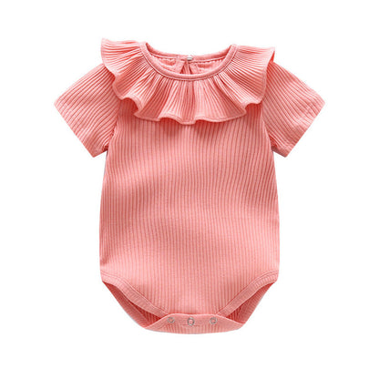 MyKids-USA® Baby Girl Solid Color Ruffle Design Short Sleeve O-Neck bodysuit