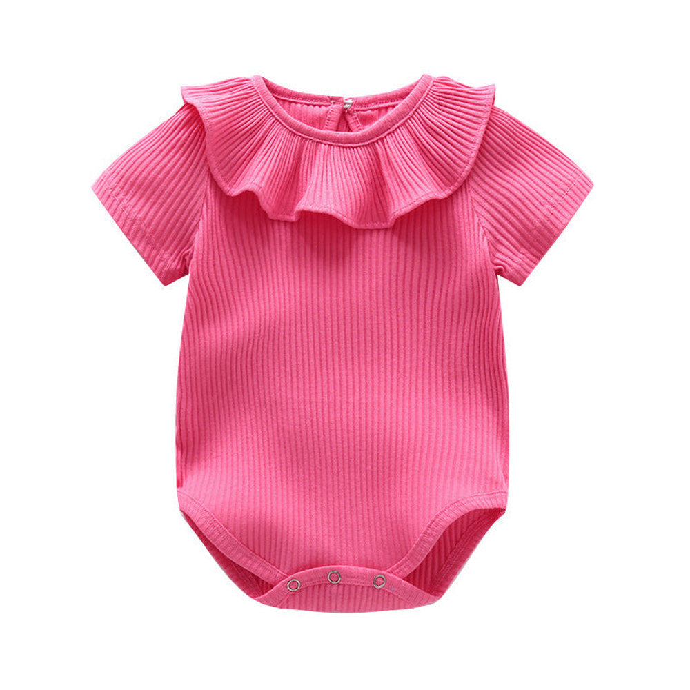 MyKids-USA® Baby Girl Solid Color Ruffle Design Short Sleeve O-Neck bodysuit