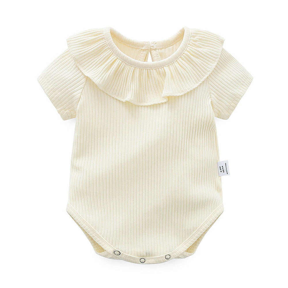 MyKids-USA® Baby Girl Solid Color Ruffle Design Short Sleeve O-Neck bodysuit