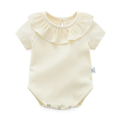 MyKids-USA® Baby Girl Solid Color Ruffle Design Short Sleeve O-Neck bodysuit