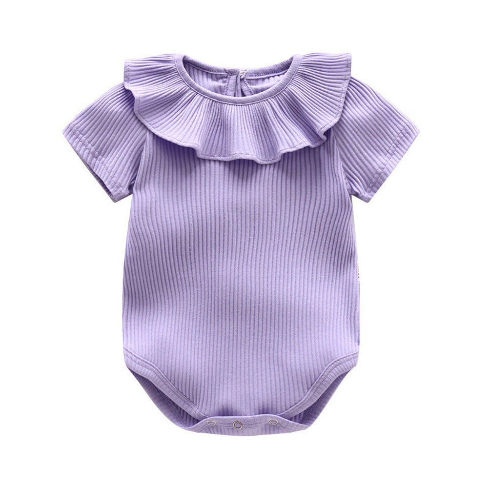 MyKids-USA® Baby Girl Solid Color Ruffle Design Short Sleeve O-Neck bodysuit