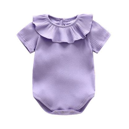 MyKids-USA® Baby Girl Solid Color Ruffle Design Short Sleeve O-Neck bodysuit