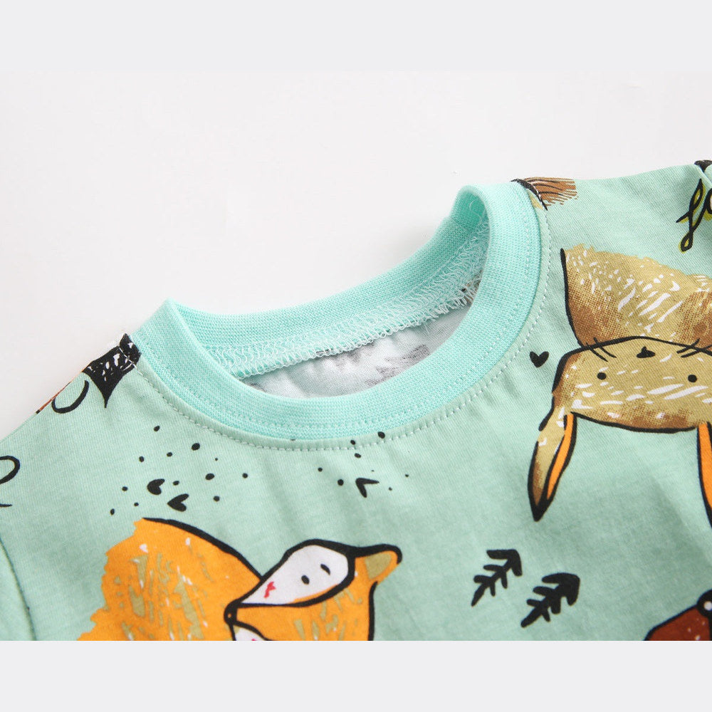 MyKids-USA® Baby Boy Animal Print Short-Sleeved Top Combo Solid Color Shorts Sets In Summer