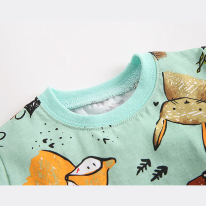 MyKids-USA® Baby Boy Animal Print Short-Sleeved Top Combo Solid Color Shorts Sets In Summer