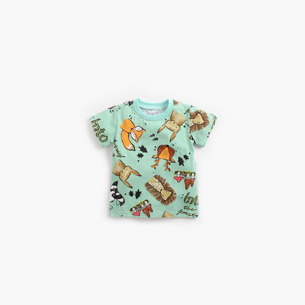 MyKids-USA® Baby Boy Animal Print Short-Sleeved Top Combo Solid Color Shorts Sets In Summer