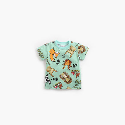 MyKids-USA® Baby Boy Animal Print Short-Sleeved Top Combo Solid Color Shorts Sets In Summer