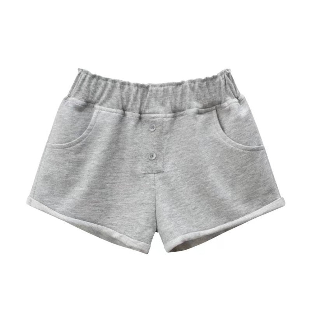 MyKids-USA® Baby Girl Solid Color Button Design Flap Short Pants With Pockets