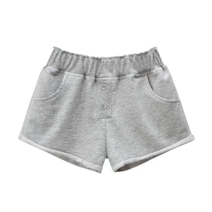 MyKids-USA® Baby Girl Solid Color Button Design Flap Short Pants With Pockets