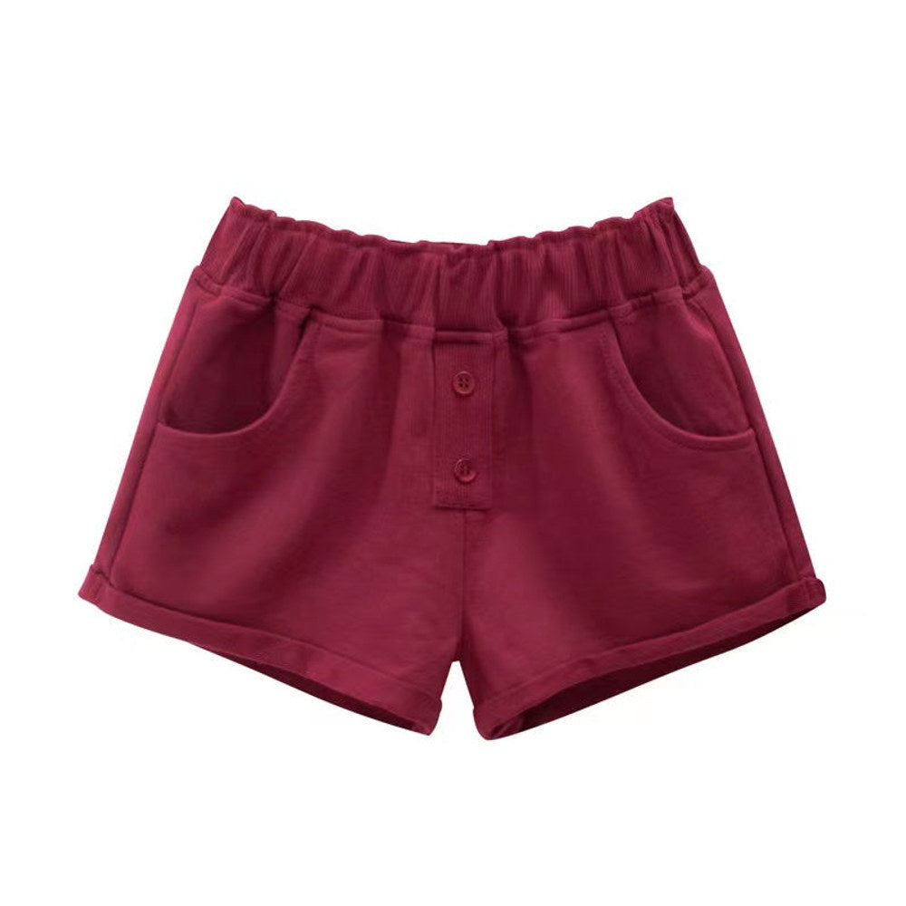 MyKids-USA® Baby Girl Solid Color Button Design Flap Short Pants With Pockets