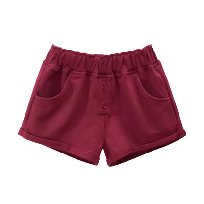MyKids-USA® Baby Girl Solid Color Button Design Flap Short Pants With Pockets