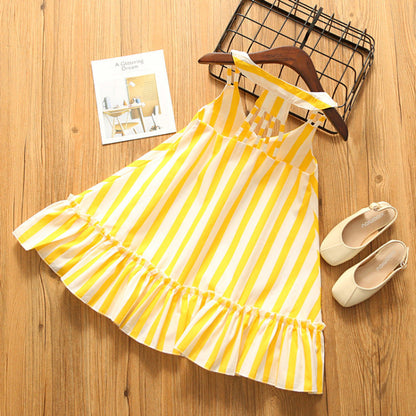 MyKids-USA® Baby Girl Striped Pattern Lace Design Sleeveless Dress