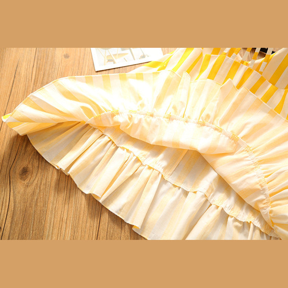 MyKids-USA® Baby Girl Striped Pattern Lace Design Sleeveless Dress