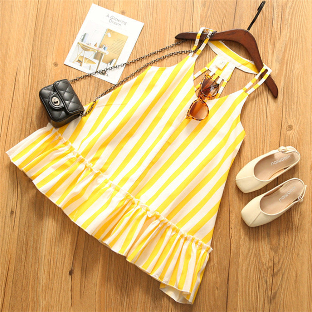 MyKids-USA® Baby Girl Striped Pattern Lace Design Sleeveless Dress