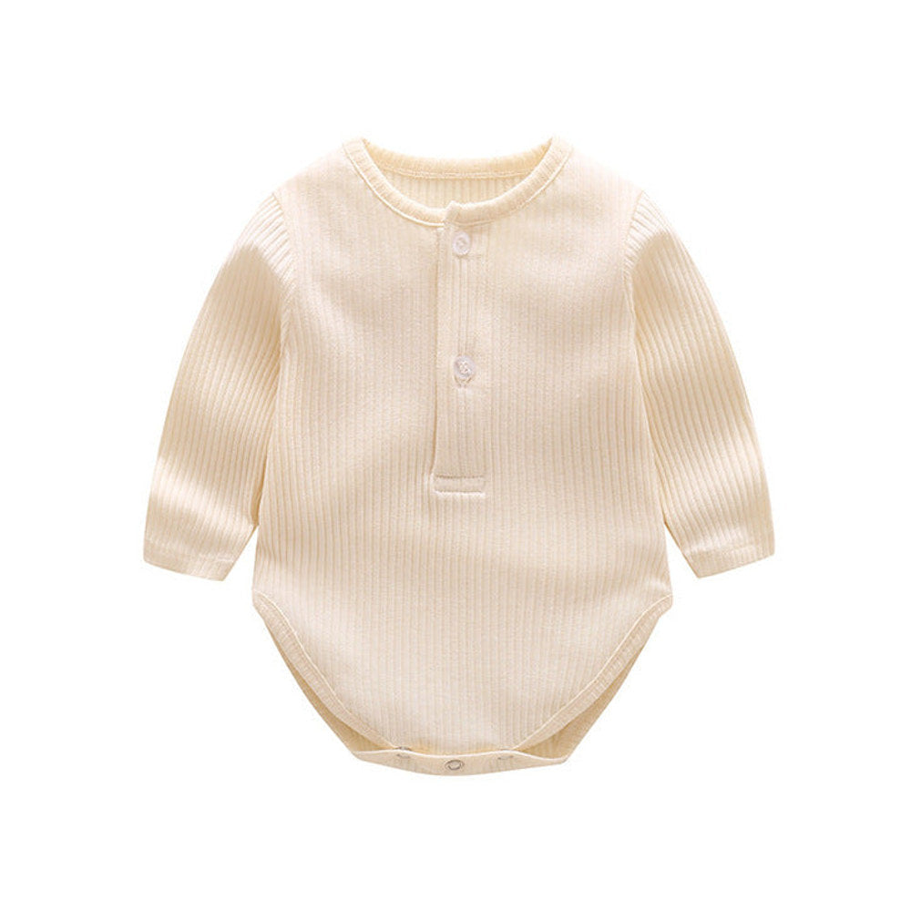 MyKids-USA® Baby Solid Color Ruffle & Buttoned Design Long-Sleeved O-Neck bodysuit