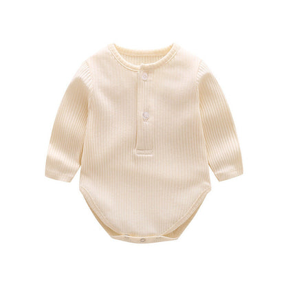MyKids-USA® Baby Solid Color Ruffle & Buttoned Design Long-Sleeved O-Neck bodysuit