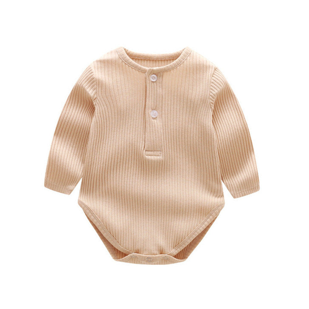 MyKids-USA® Baby Solid Color Ruffle & Buttoned Design Long-Sleeved O-Neck bodysuit