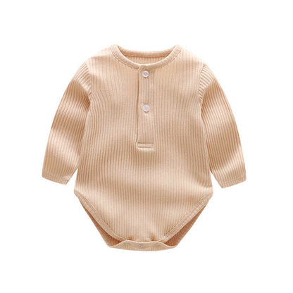 MyKids-USA® Baby Solid Color Ruffle & Buttoned Design Long-Sleeved O-Neck bodysuit