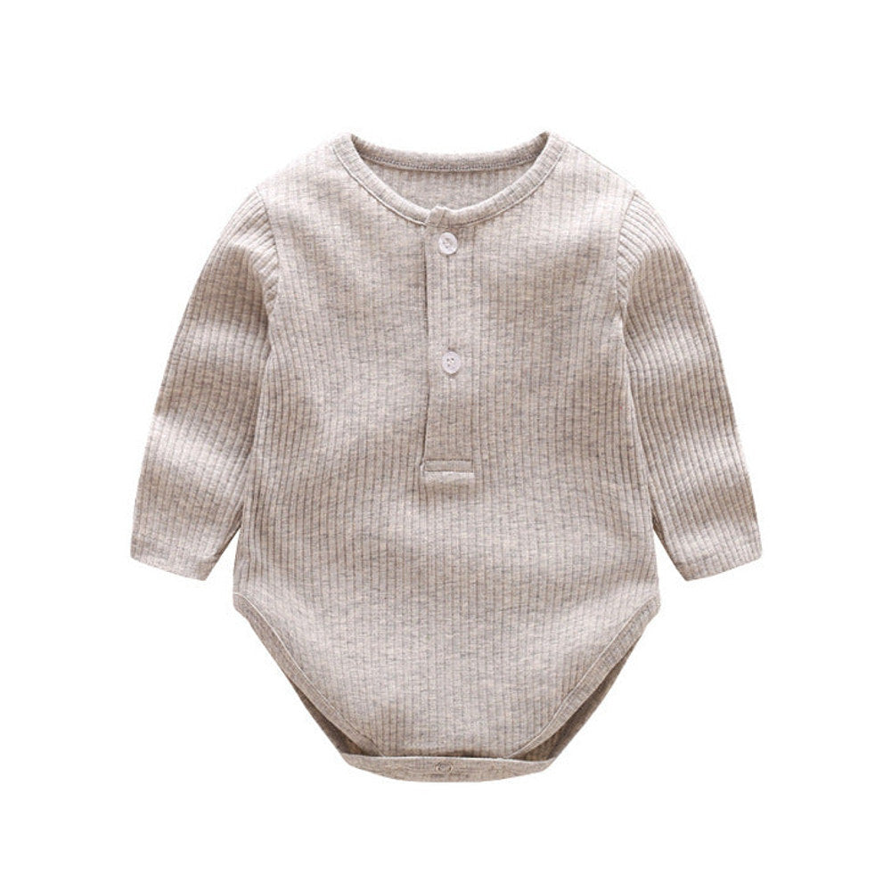 MyKids-USA® Baby Solid Color Ruffle & Buttoned Design Long-Sleeved O-Neck bodysuit