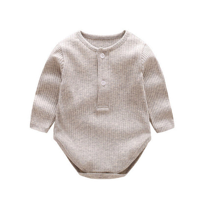 MyKids-USA® Baby Solid Color Ruffle & Buttoned Design Long-Sleeved O-Neck bodysuit