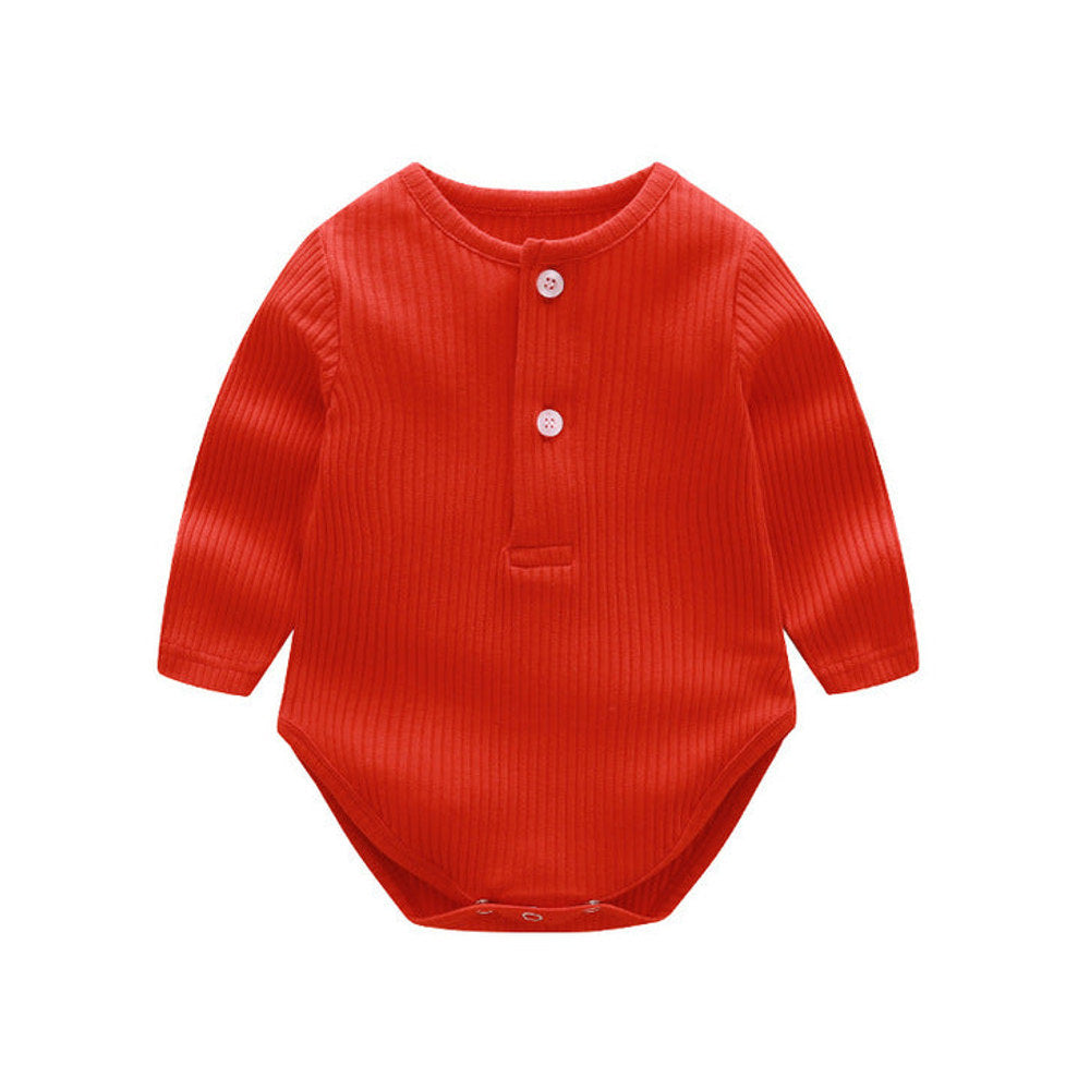 MyKids-USA® Baby Solid Color Ruffle & Buttoned Design Long-Sleeved O-Neck bodysuit