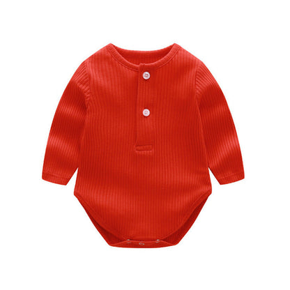MyKids-USA® Baby Solid Color Ruffle & Buttoned Design Long-Sleeved O-Neck bodysuit