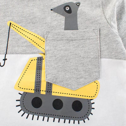 MyKids-USA® Baby Boy Cartoon Excavator & Animal Pattern Contrast Design Shirt